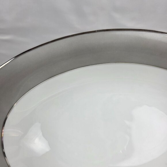 Sango Plantina Oval Serving Bowl 10 Inch White with Gray Band & Platinum Trim - Picture 4 of 11